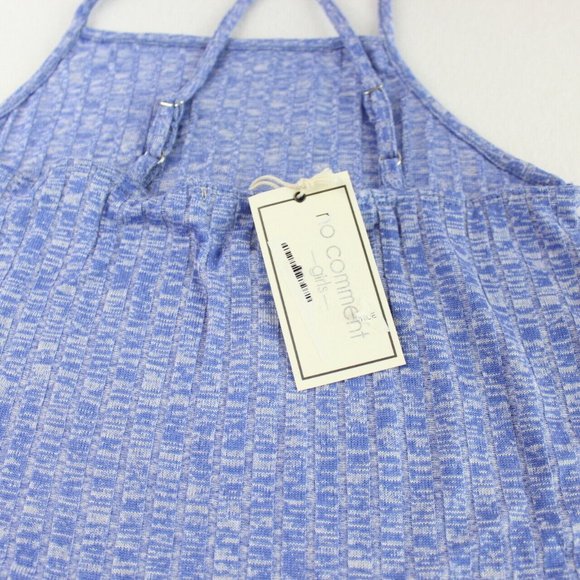 No Comment Girls Rib Knit Tank Top Blue Heather Peace Stretch Youth - Picture 5 of 6